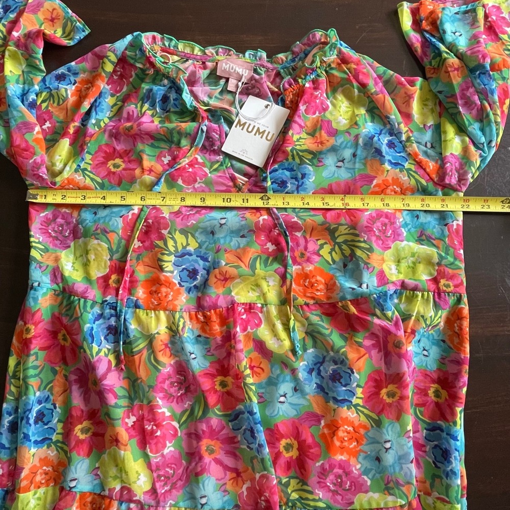Show Me Your Mumu Floral Tiered Babydoll Mini‎ Dress Pink Blue Green Medium NWT - Picture 5 of 6